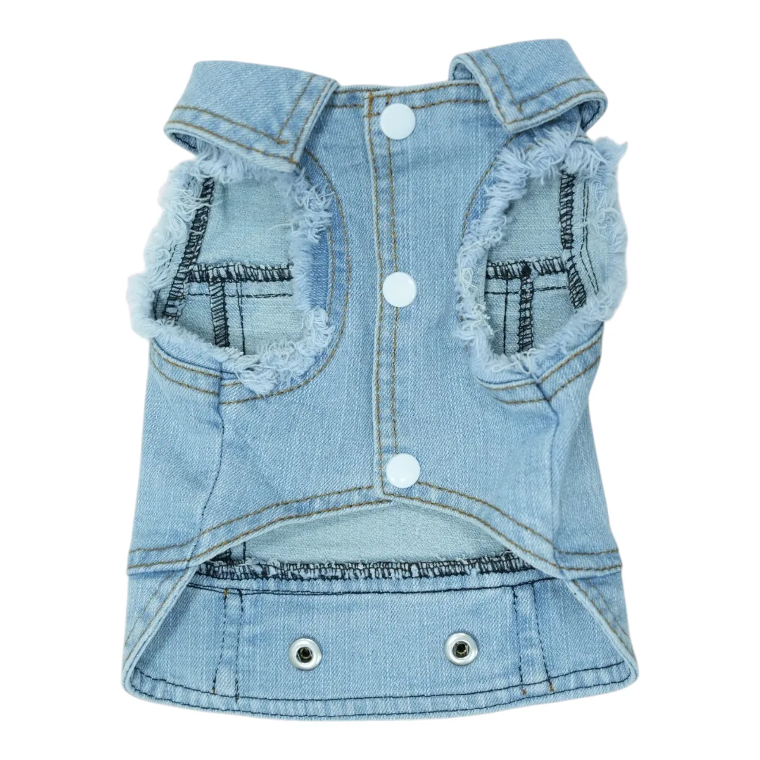 Pet Clothes Dog Jeans Jacket Cool Blue Denim Coat (L)