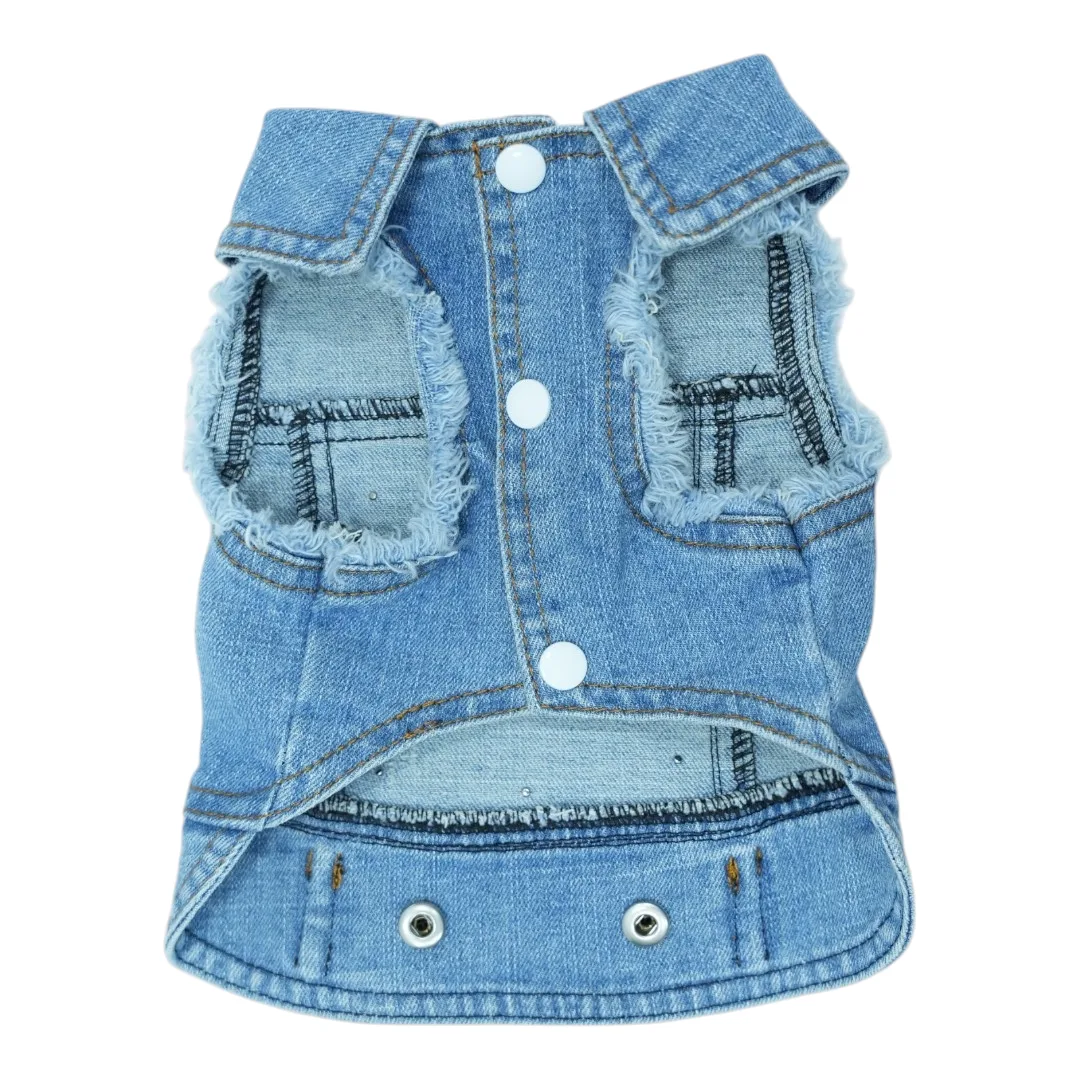 Pet Clothes Dog Jeans Jacket Cool Blue Denim Coat (M)