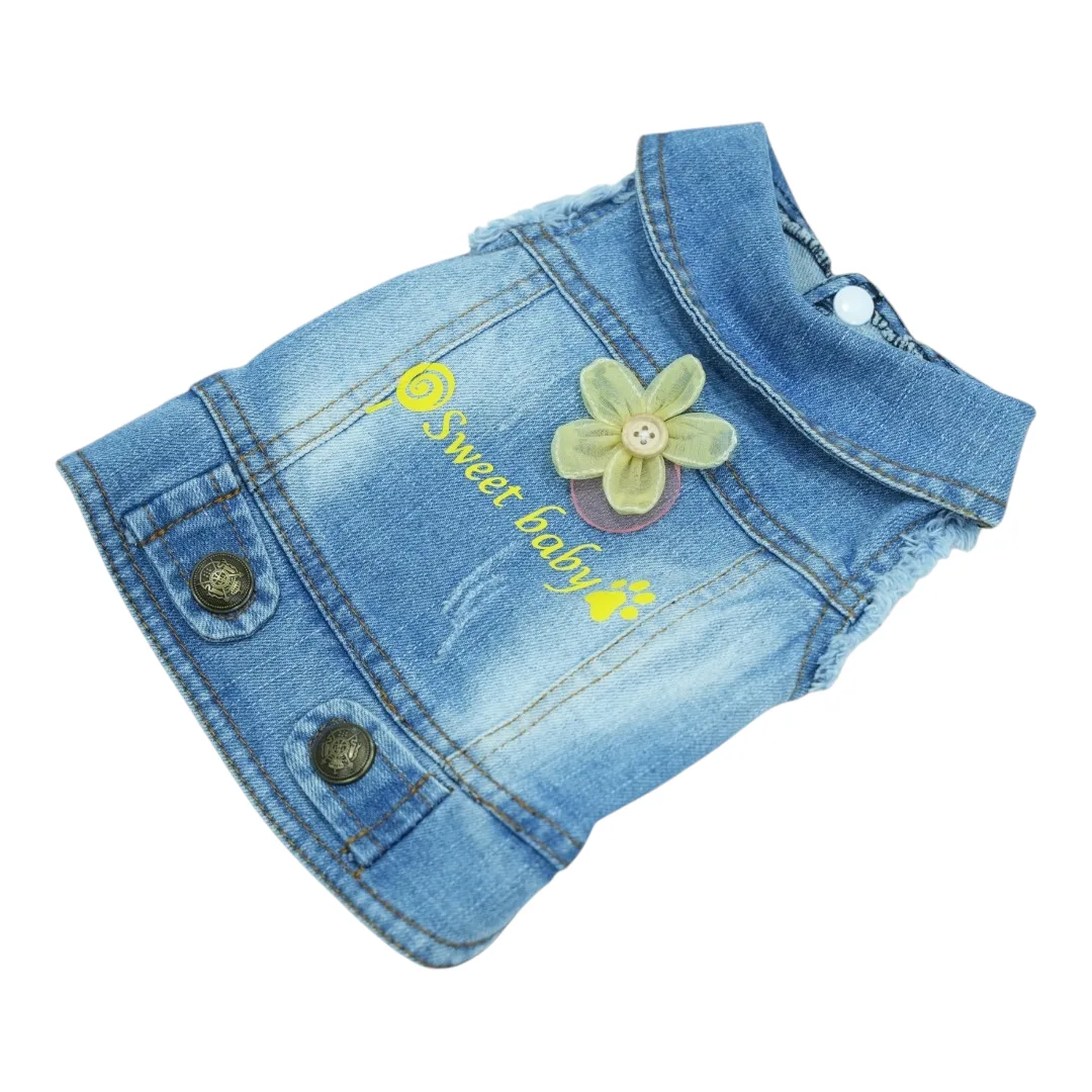 Pet Clothes Dog Jeans Jacket Cool Blue Denim Coat (S)