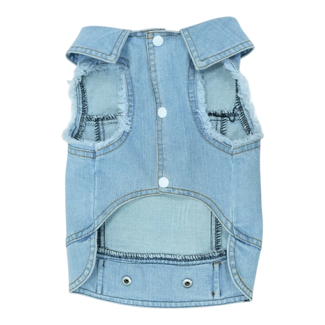 Pet Clothes Dog Jeans Jacket Cool Blue Denim Coat (L)