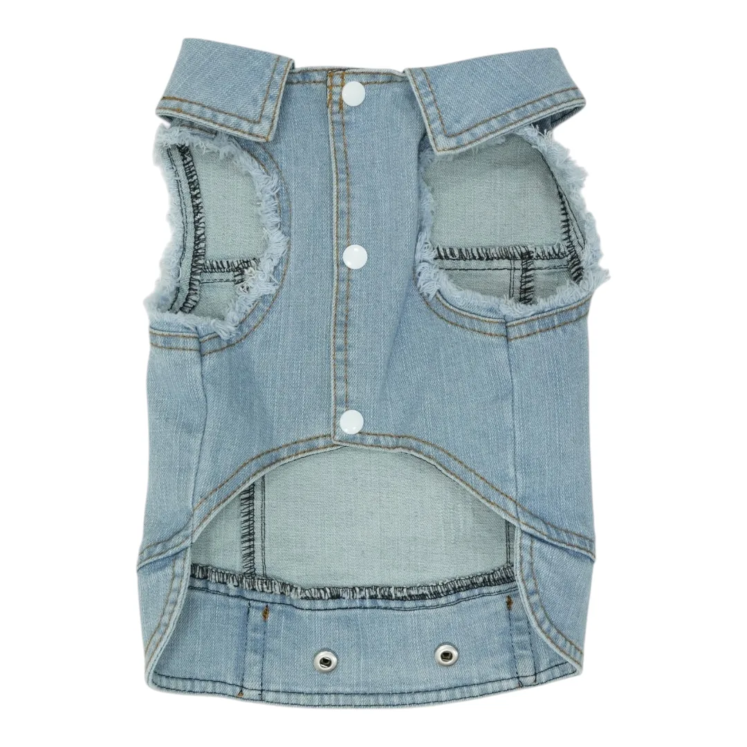 Pet Clothes Dog Jeans Jacket Cool Blue Denim Coat (L)
