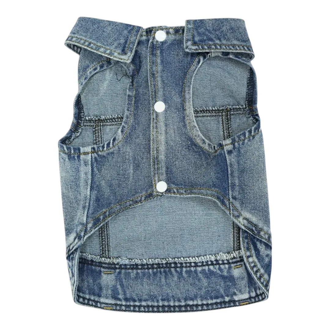 Pet Clothes Dog Jeans Jacket Cool Blue Denim Coat (L)