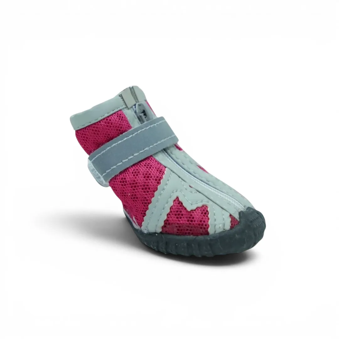 Sporty Red and Grey Dog Shoes with Zipper and Velcro Strap (Large)