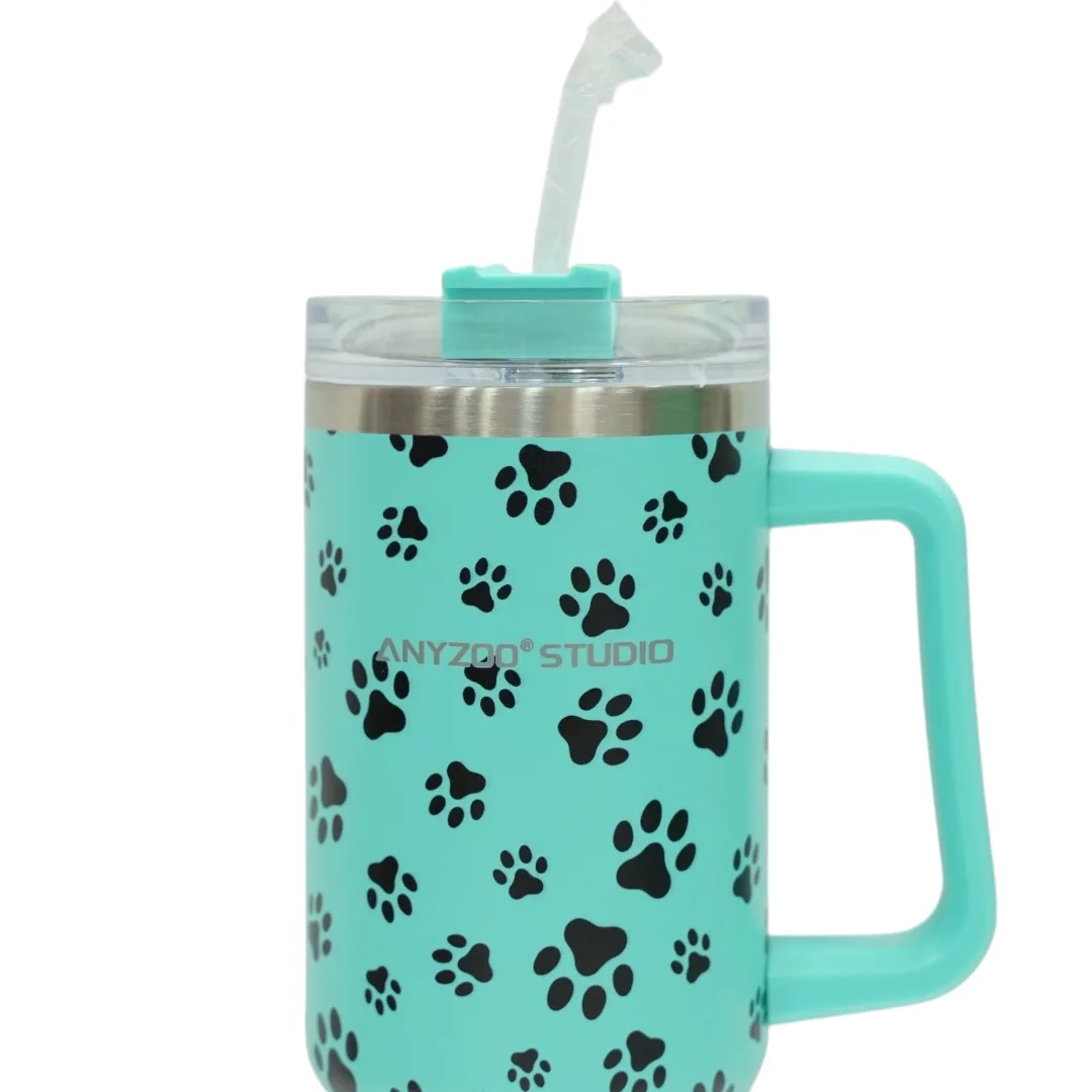 Teal Paw Print Tumbler with Black Prints