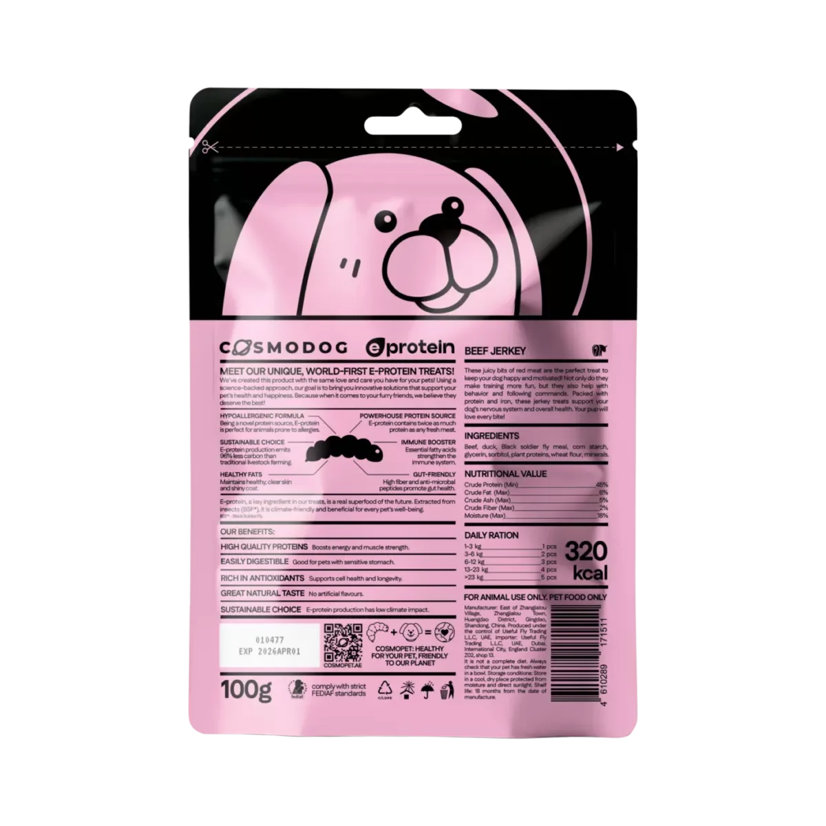 Cosmo Treats With Beef Jerky, 100g, E-Protein, Hypoallergenic