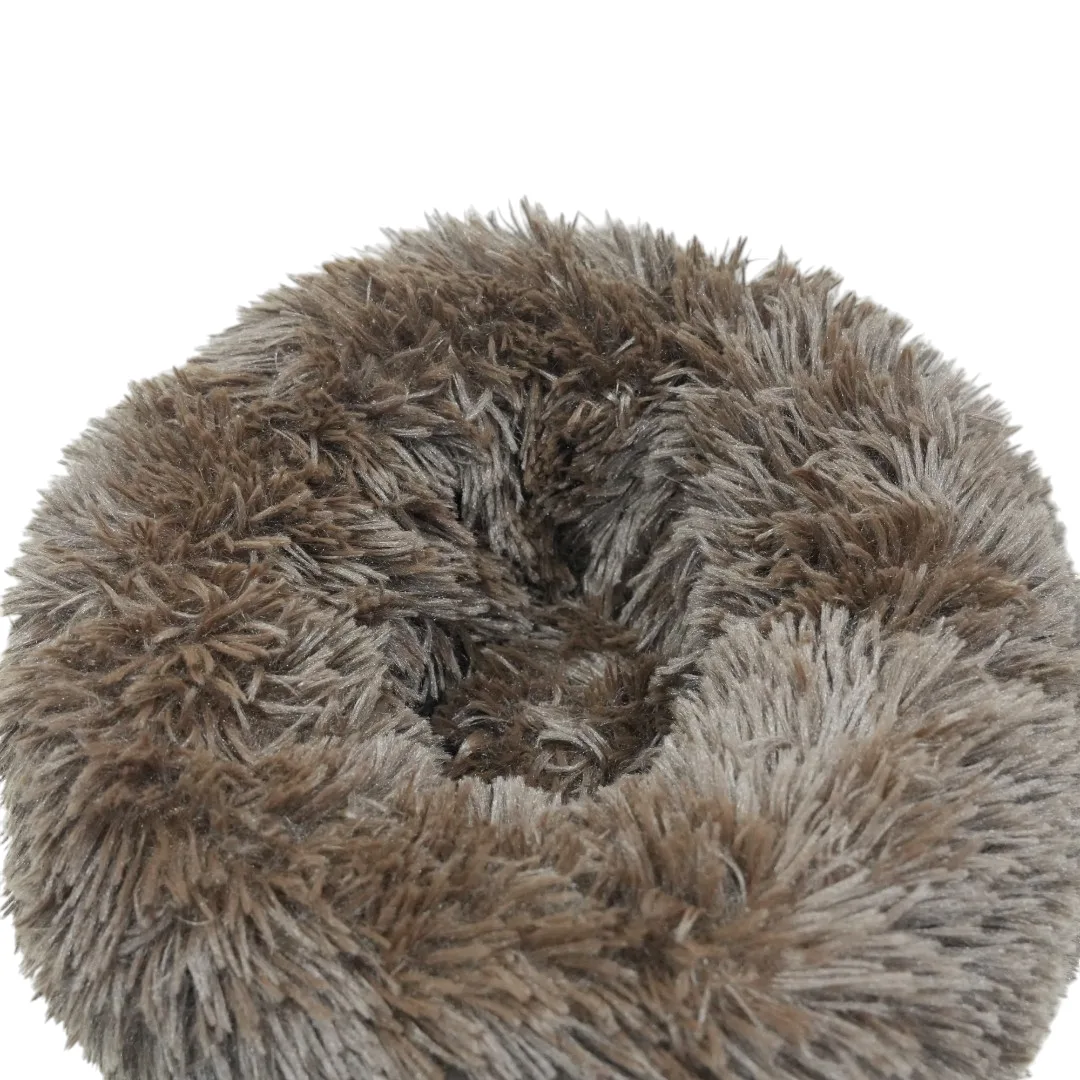 Round Plush Pet Bed - Brown