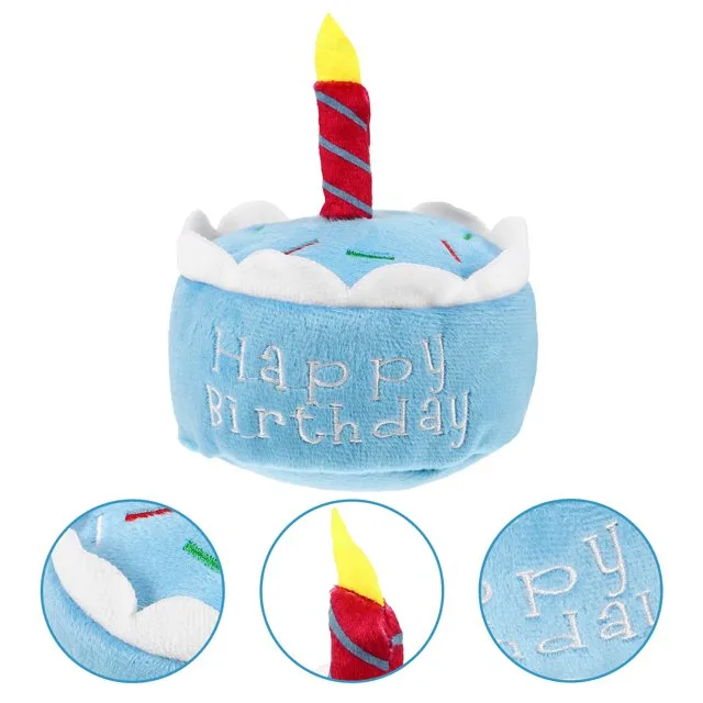 Squeaky Plush "Happy Birthday" Cake Dog Toy