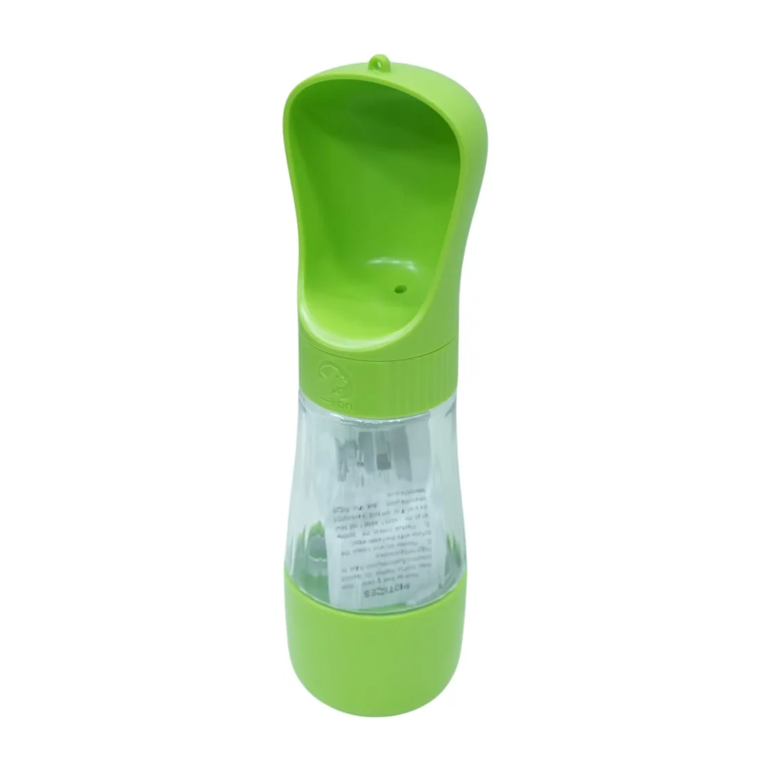 Green Portable Pet Water Bottle with Scoop Cap