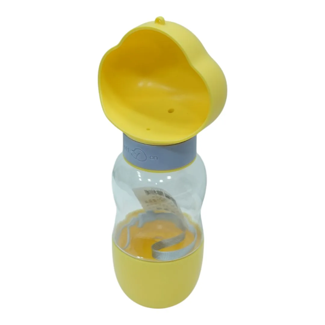 Yellow and Gray Portable Pet Water Bottle with Paw-Shaped Cap