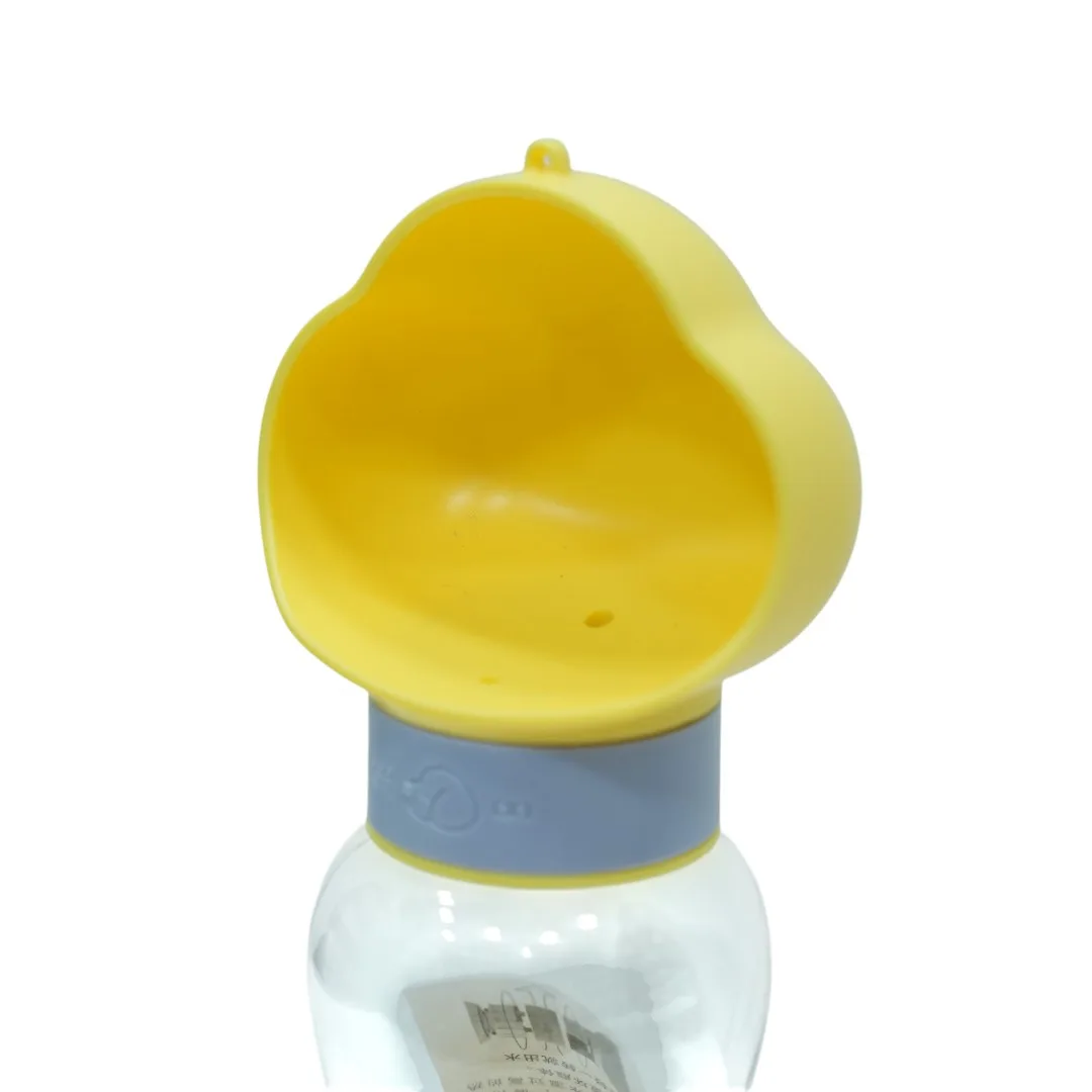 Yellow and Gray Portable Pet Water Bottle with Paw-Shaped Cap