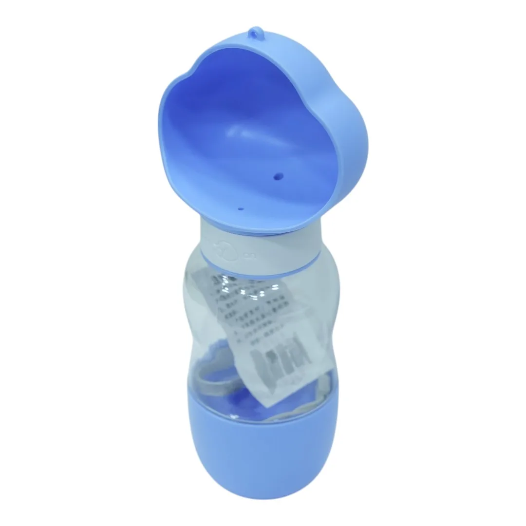 Blue and Gray Portable Pet Water Bottle with Paw-Shaped Cap