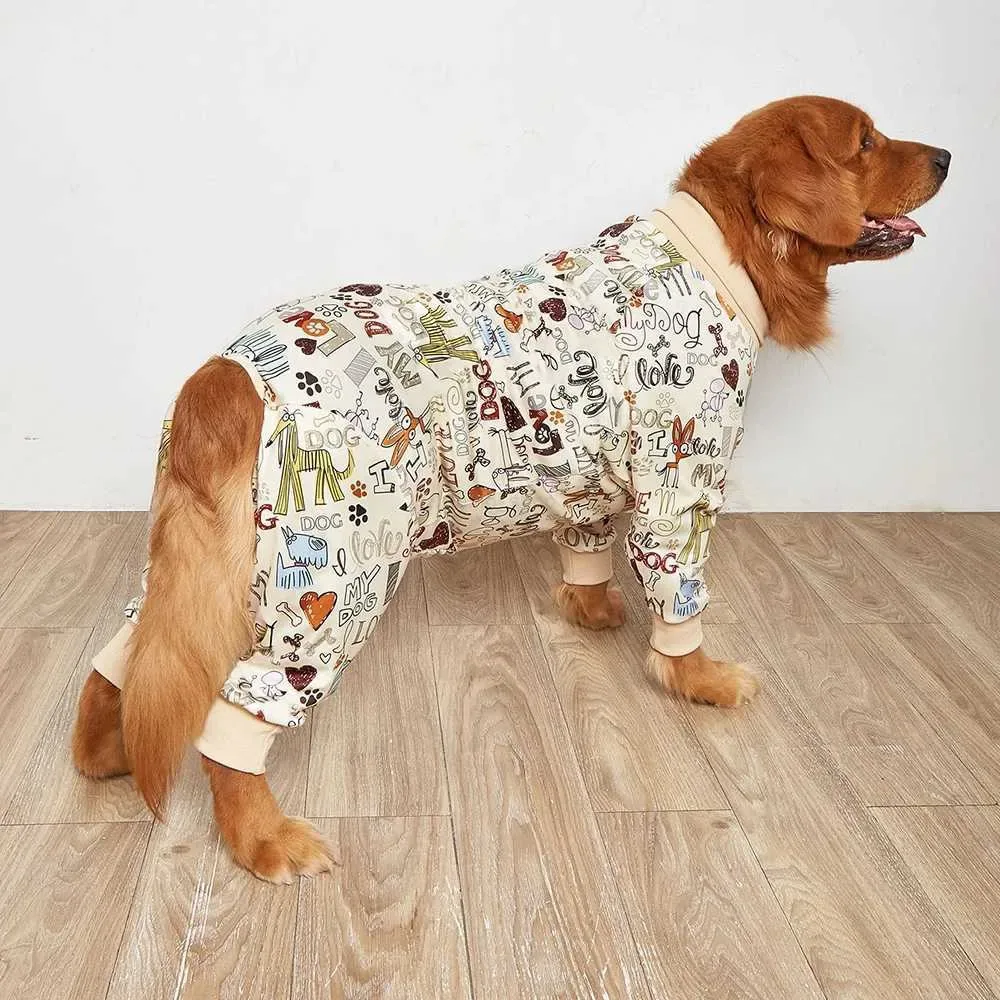 Large Dog Pajamas Bodysuit 100% Cotton Green Black Stripes Lightweight Elastic (3XL - 4XL - 5XL)