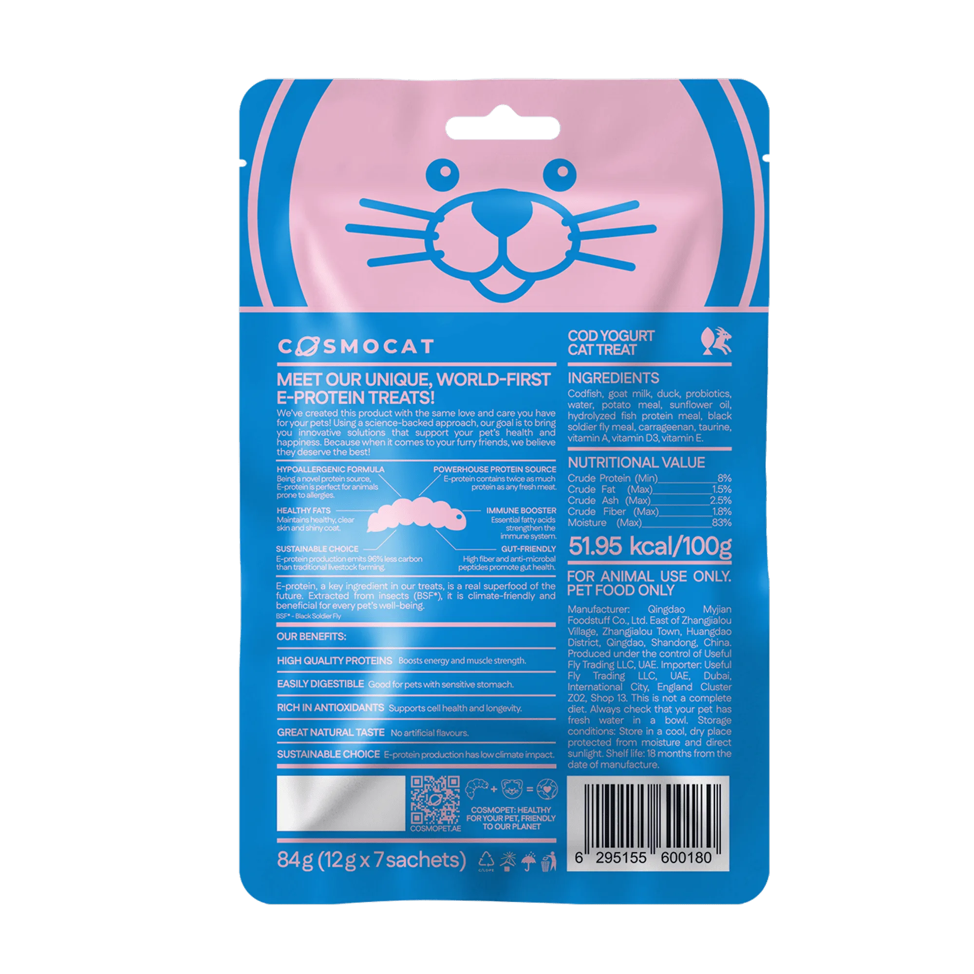 Cosmo Cat Treats With Cod Yoghurt, 84g, E-Protein, Hypoallergenic