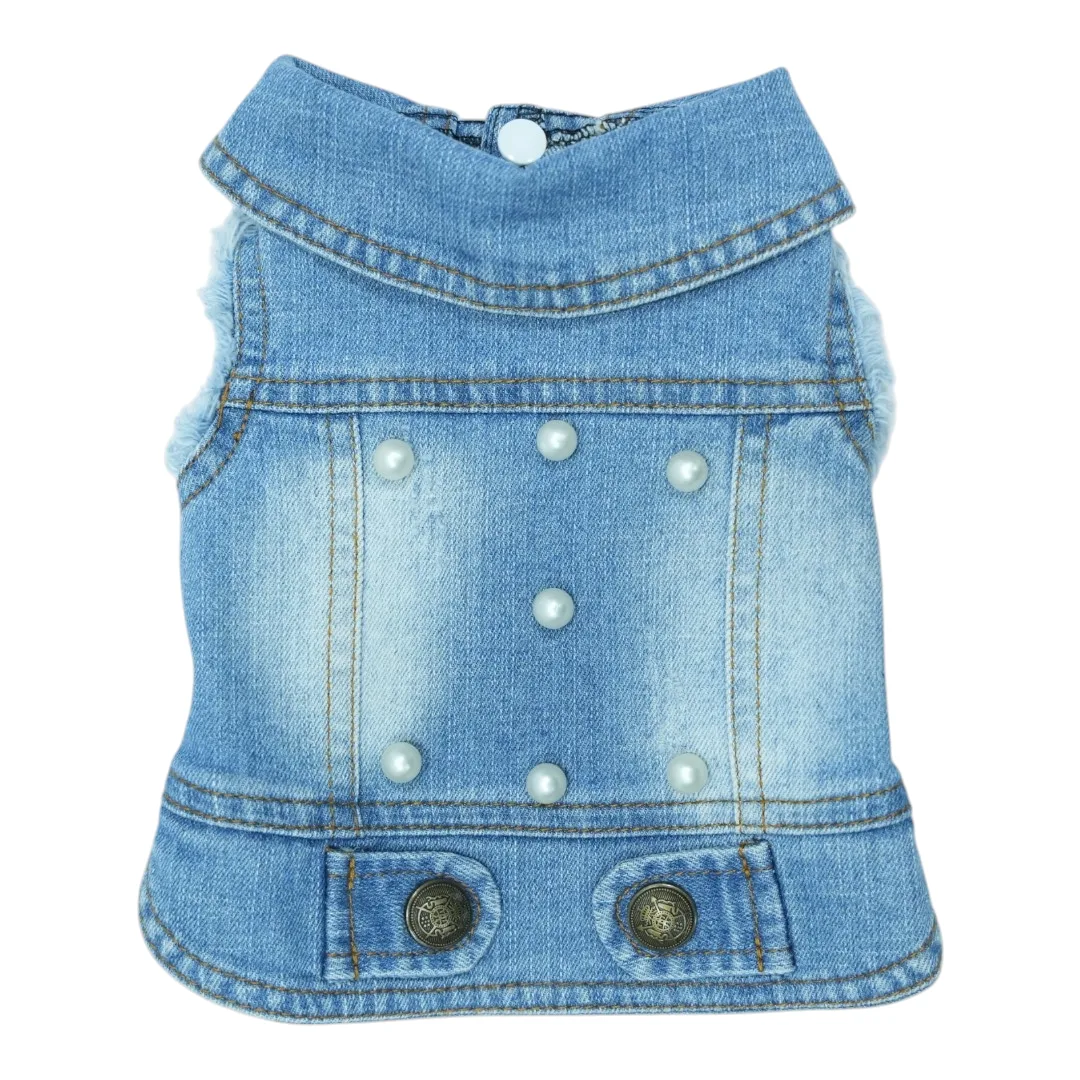 Pet Clothes Dog Jeans Jacket Cool Blue Denim Coat (S)