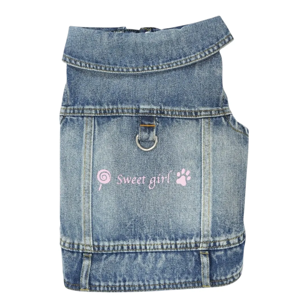 Pet Clothes Dog Jeans Jacket Cool Blue Denim Coat (L)
