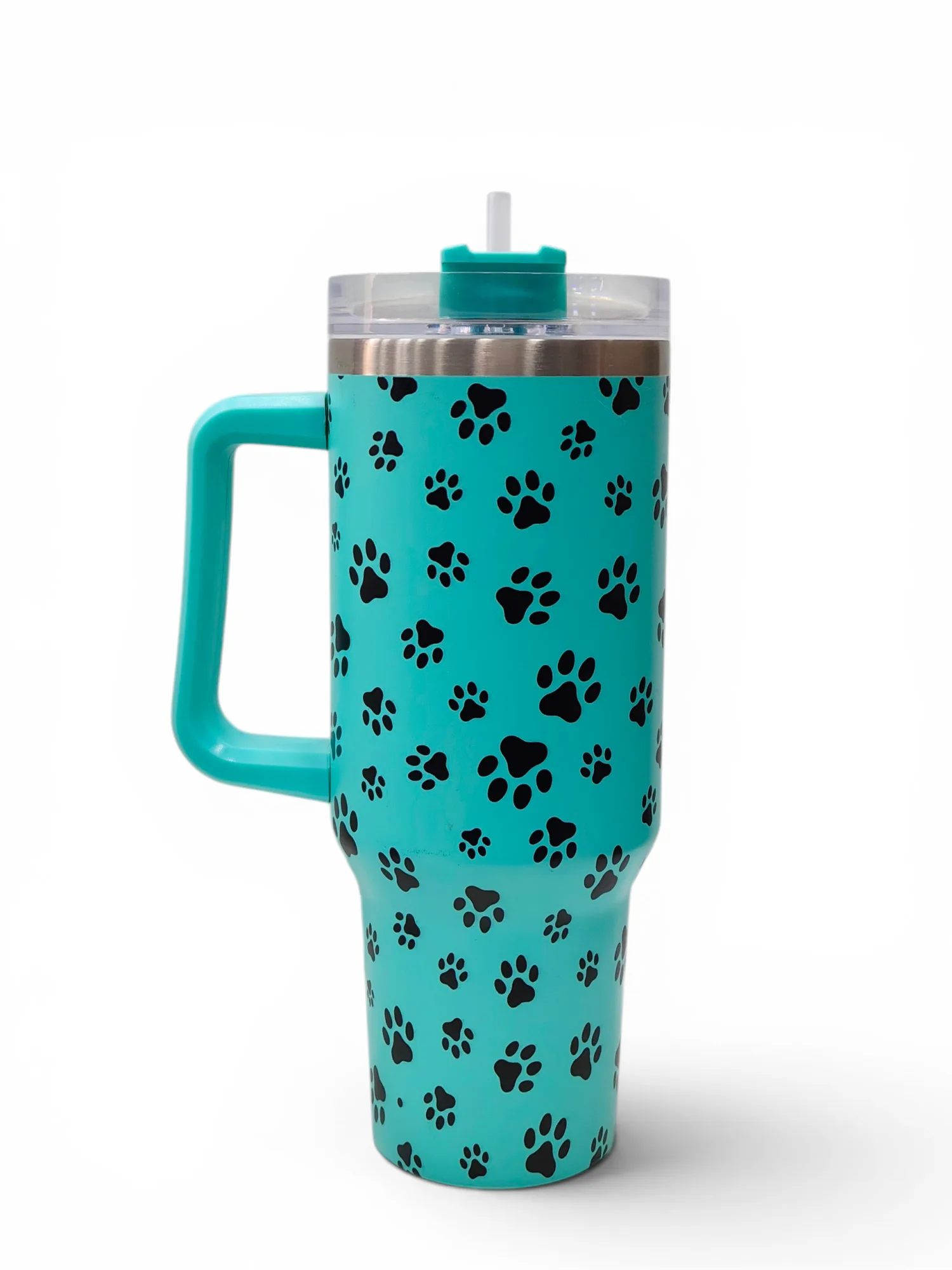Teal Paw Print Tumbler with Black Prints