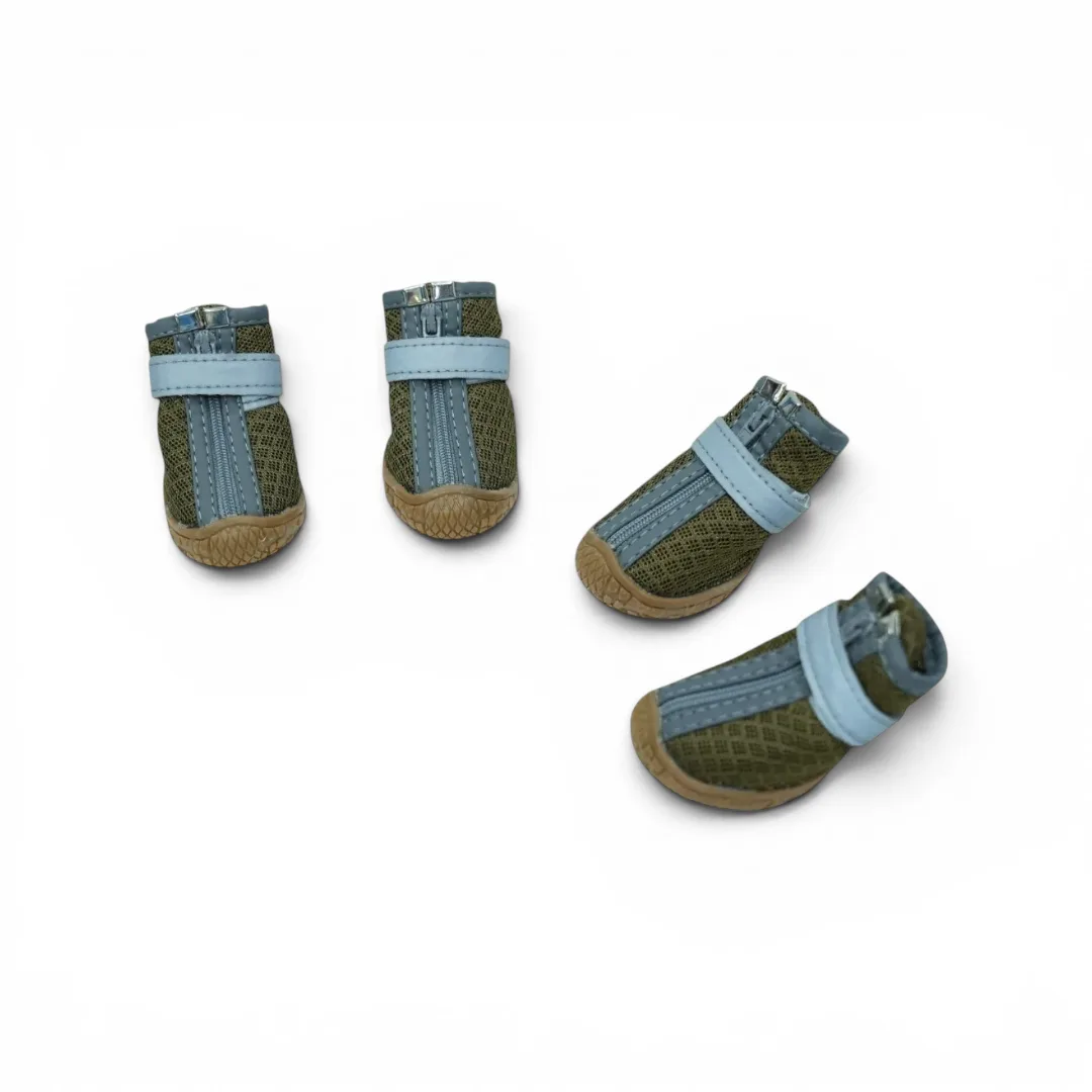 Brown and Gray Dog Shoes with Zipper - (Medium, 	X-Large)