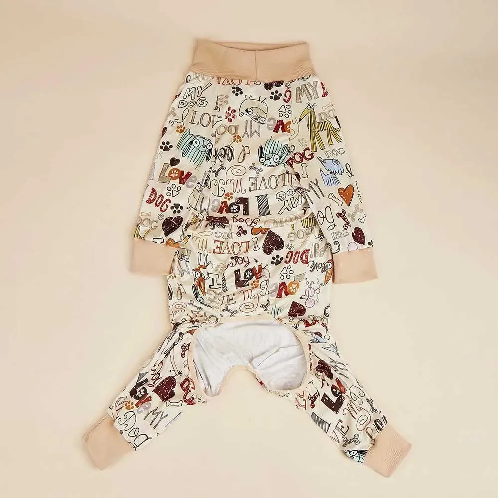 Large Dog Pajamas Bodysuit 100% Cotton Green Black Stripes Lightweight Elastic (3XL - 4XL - 5XL)